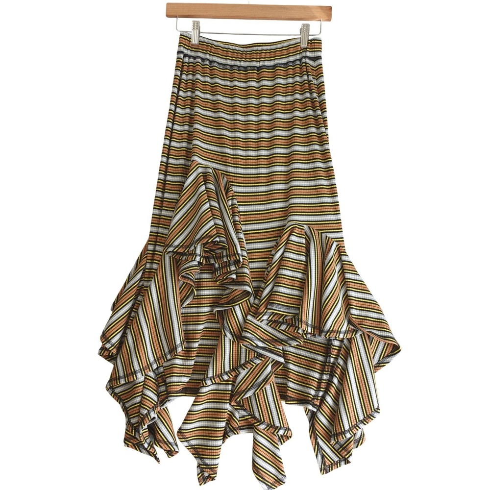 Romance Was Born Midi Skirt S Striped Handkerchief Ruffle Rib Knit Maximalist